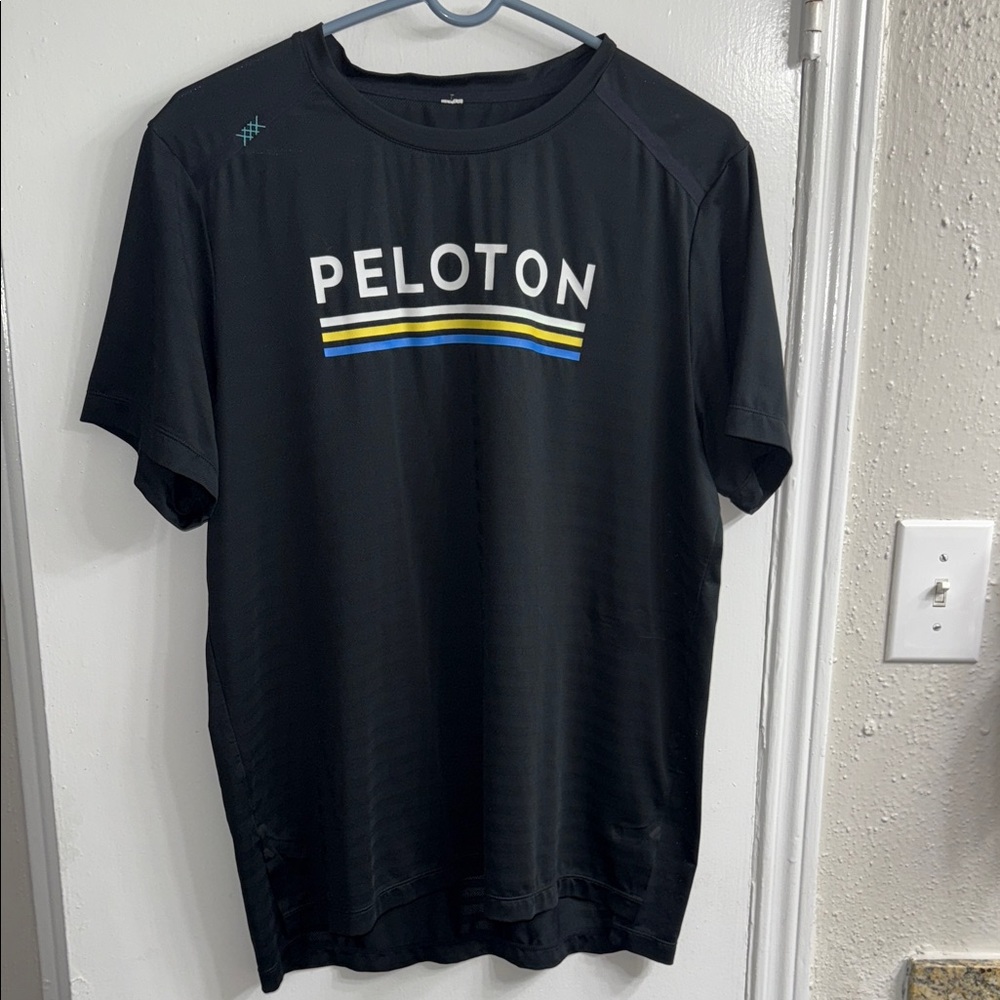 Peloton Men's Black Tee with Striped Logo  RHÔNE ATHLETIC .